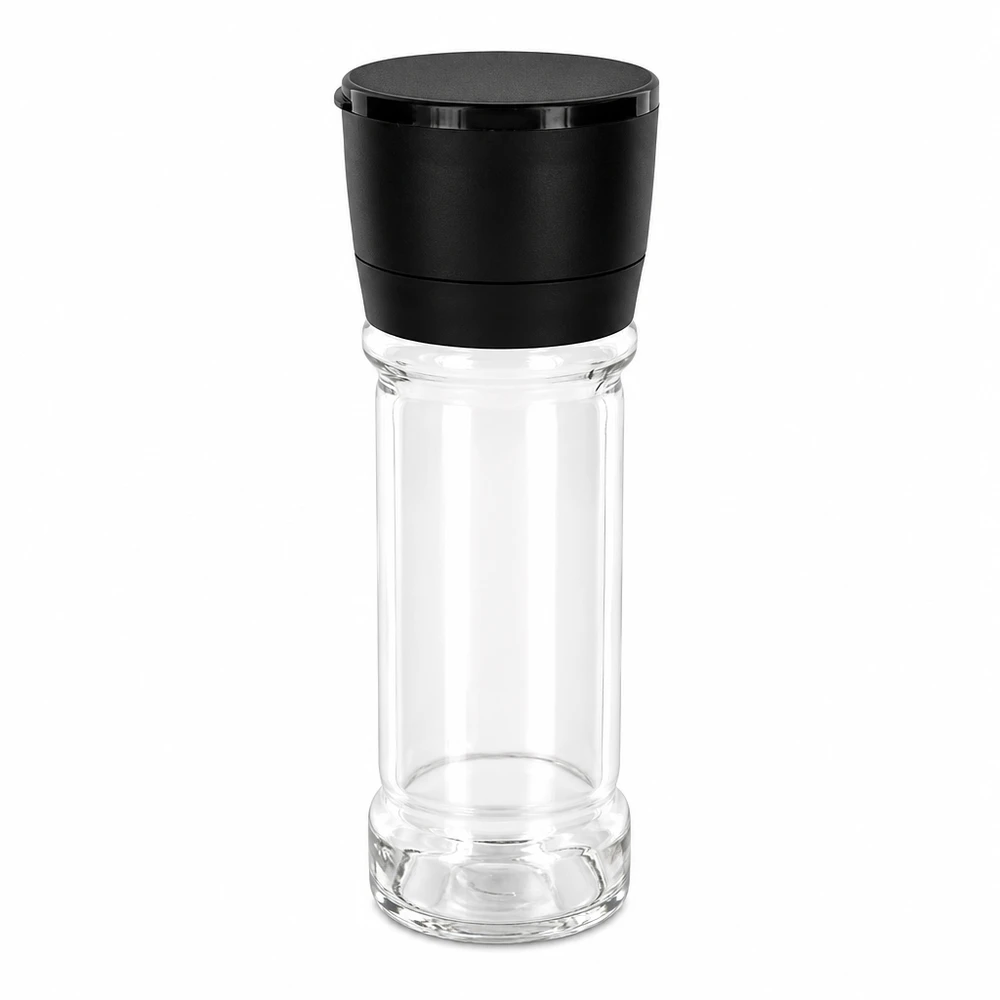 Słoik na sól/przyprawy 100 ml z młynkiem Vario, czarny Słoik na sól i przyprawy o pojemności 100 ml z czarnym młynkiem Vario, wykonany z przezroczystego szkła