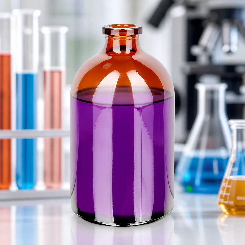 Butelka iniekcyjna z bursztynowego szkła 100 ml 100ml Injektionsflasche Braunglas zur sterilen Medikamentenaufbewahrung in professioneller Laborumgebung
