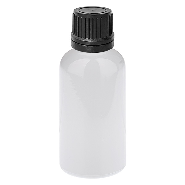Butelka z zakraplaczem 30 ml, 1 mm, czarna, zamknięcie zabezpieczające przed otwarciem przez dzieci WhiteLine UT18/30 Butelka z zakraplaczem 30 ml, 1 mm, czarna, zamknięcie zabezpieczające przed otwarciem przez dzieci WhiteLine UT18/30