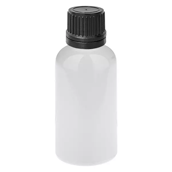 Butelka z zakraplaczem 30 ml, 1 mm, czarna, zamknięcie zabezpieczające przed otwarciem przez dzieci WhiteLine UT18/30