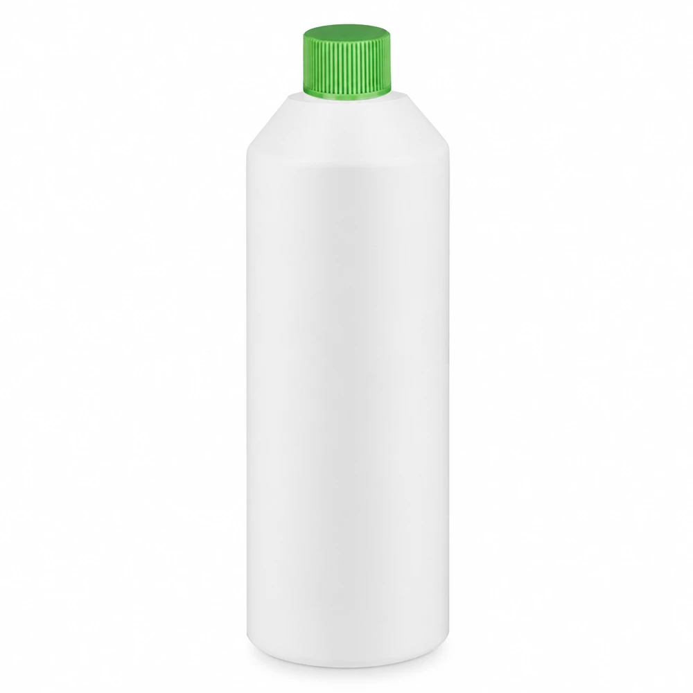 Butelka apteczna z HDPE, 250 ml, biała, z zieloną zakrętką, przeznaczona dla branży farmaceutycznej i kosmetycznej