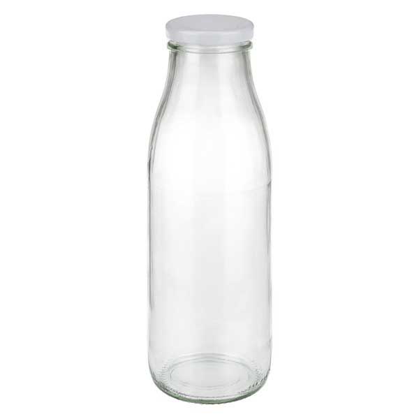 Butelka szklana 500 ml + pokrywka BasicSeal biała UNiTWIST. Całkowicie szczelna z dużą pokrywką TO48. Do mleka, soków i lemoniady.