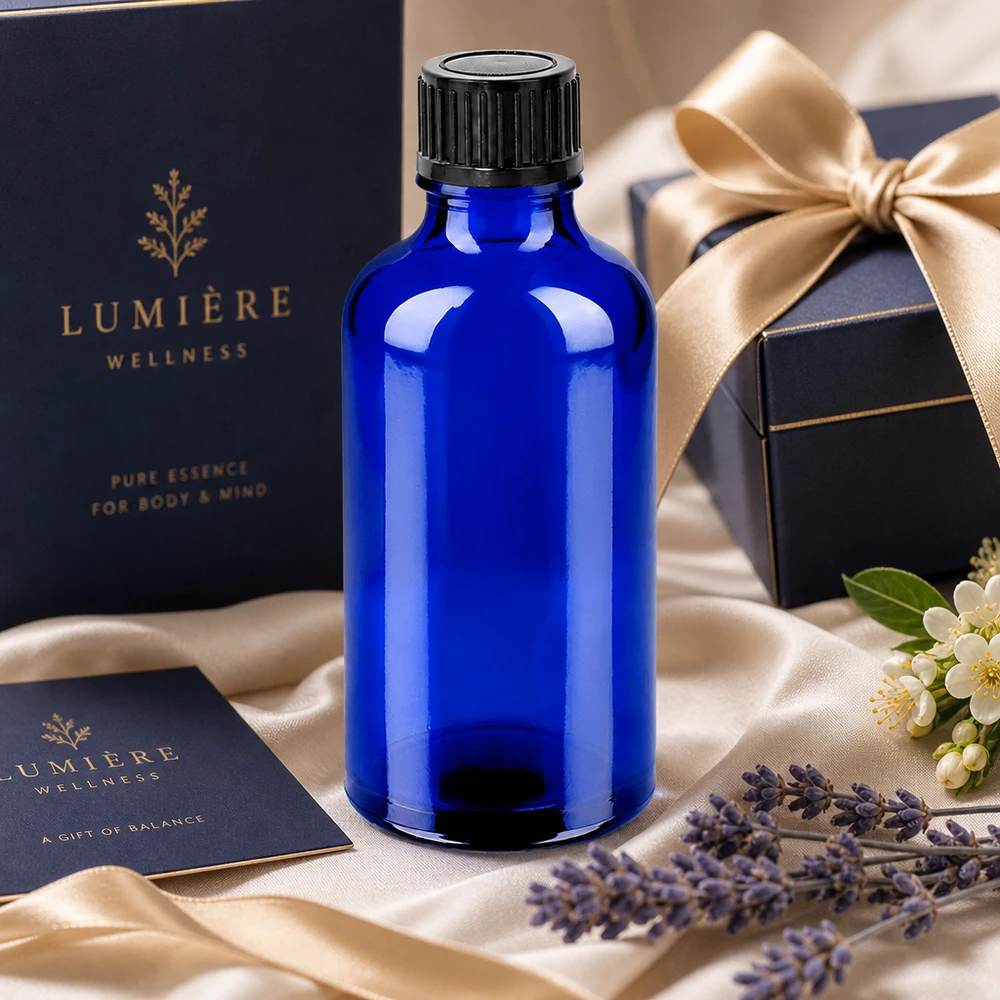 50 ml butelka 11 mm SV czarna STD BlueLine UT18/50 50 ml szklana butelka chroniąca przed promieniowaniem UV w jasnoniebieskim kolorze z zakrętką zabezpieczającą przed dziećmi.