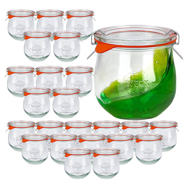 Zestaw 24 słoików Weck Słoik tulipan o pojemności 370 ml z 24 szklanymi pokrywkami Zestaw 24 słoików Weck Słoik tulipan o pojemności 370 ml z 24 szklanymi pokrywkami