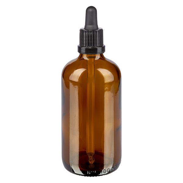 Butelka apteczna brązowa 100ml pipeta czarna OV Butelka apteczna brązowa 100ml pipeta czarna OV