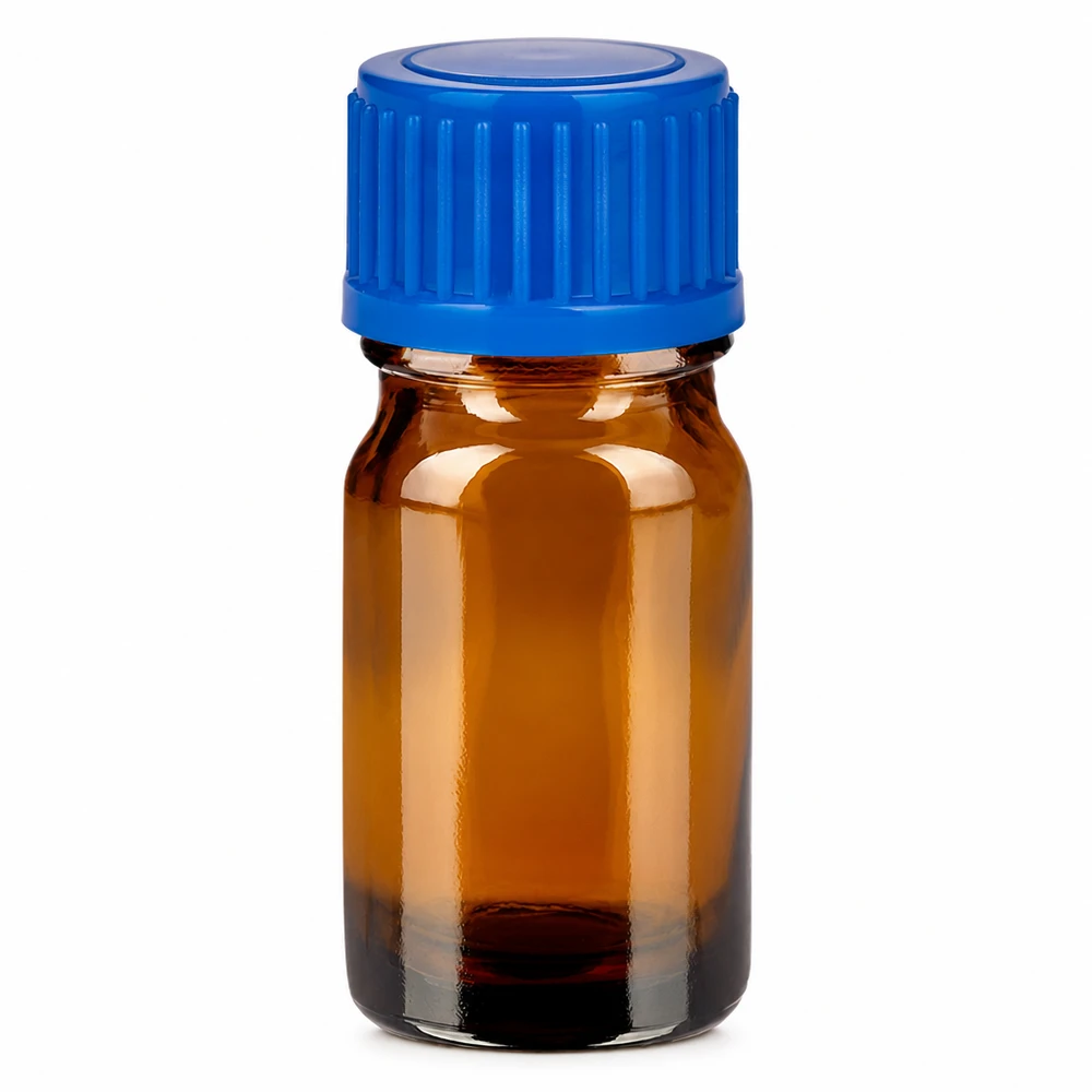 Butelka 5 ml 11 mm SV niebieski STD BrownLine UT18/5 Butelka z bursztynowego szkła o pojemności 5 ml z niebieską zakrętką do olejków eterycznych i leków