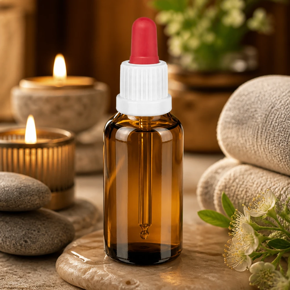 30 ml butelka z pipetą, biała/czerwona OV BrownLine UT18/30 Profesjonalna butelka z pipetą BrownLine 30 ml z ochroną UV do zastosowań kosmetycznych i farmaceutycznych