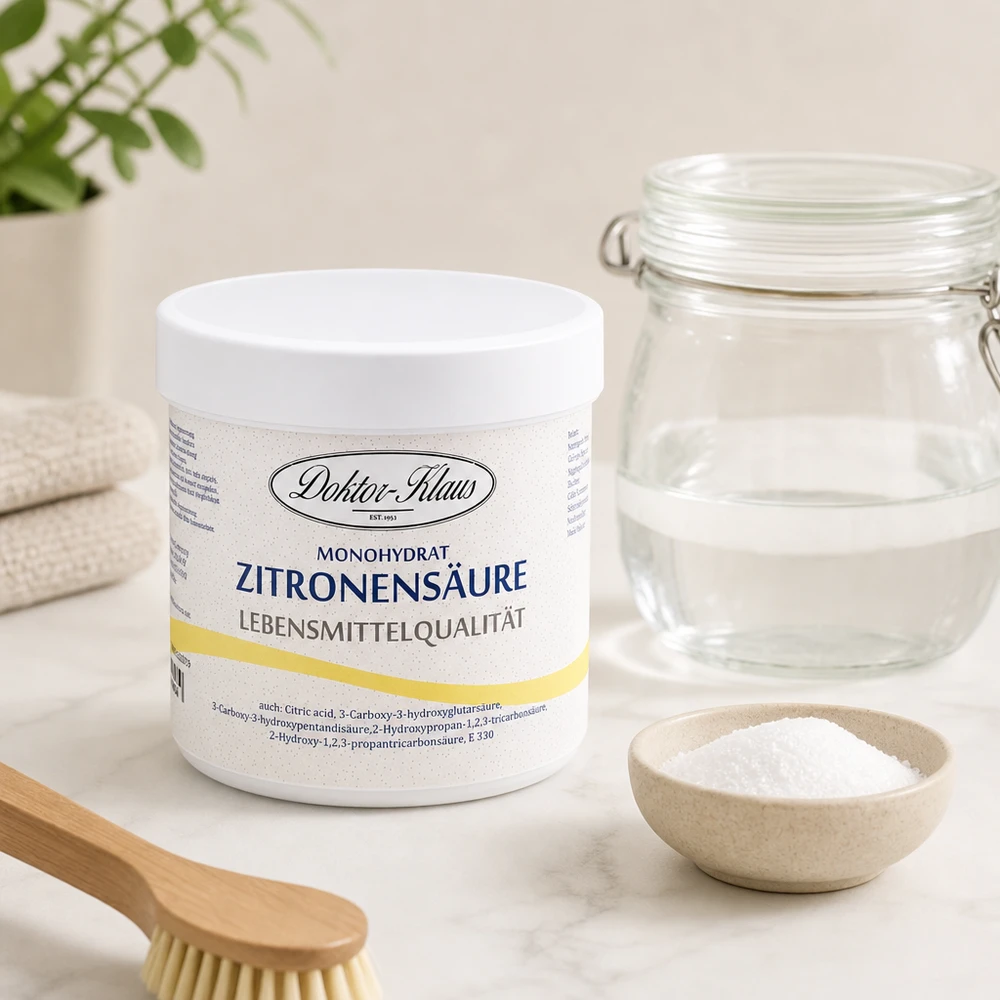 250g kwasku cytrynowego Doktor-Klaus 250g Zitronensäure Doktor-Klaus in wiederverschließbarer Dose mit Einmachglas im Set