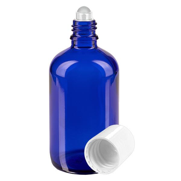Butelka apteczna niebieska 100ml nakrętka roll-on biała Butelka apteczna niebieska 100ml nakrętka roll-on biała