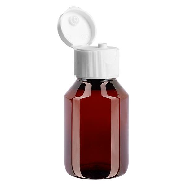 Butelka PET 50 ml z białą nakrętką typu flip-top. Butelka PET 50 ml z białą nakrętką typu flip-top.