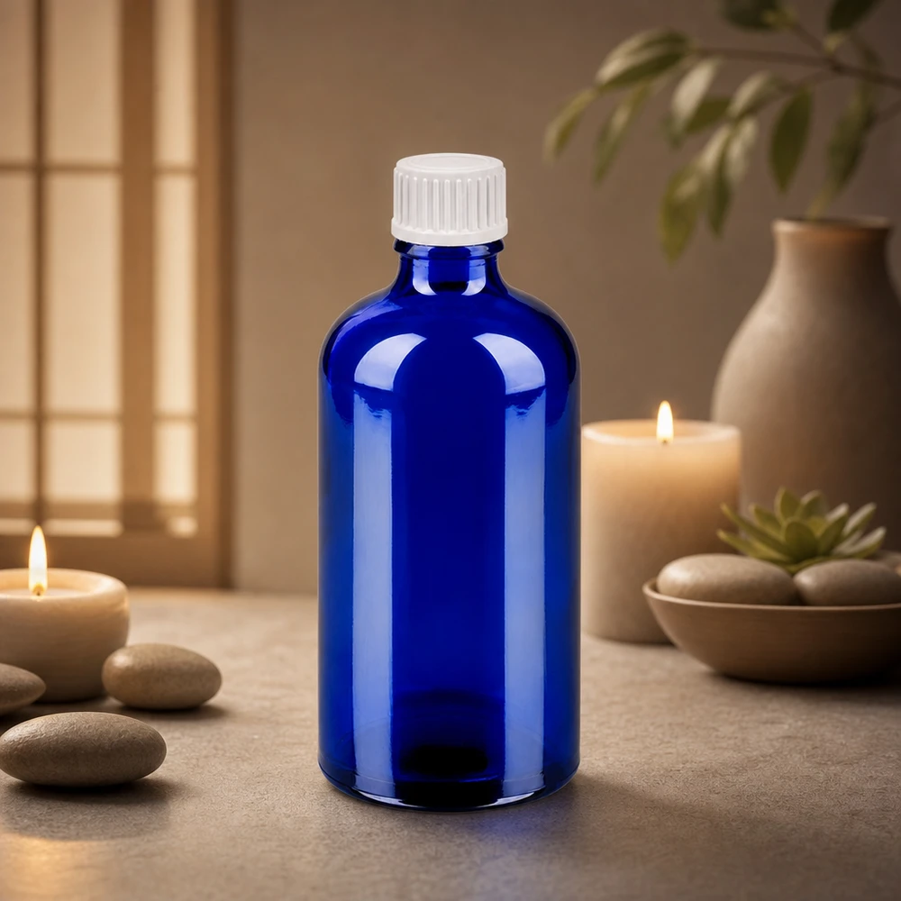 Butelka z kroplomierzem 100 ml 0,9 mm biały STD BlueLine UT18/100 Butelka aptekarska 100 ml niebieska z zakraplaczem 0,9 mm do aromaterapii BlueLine UT18