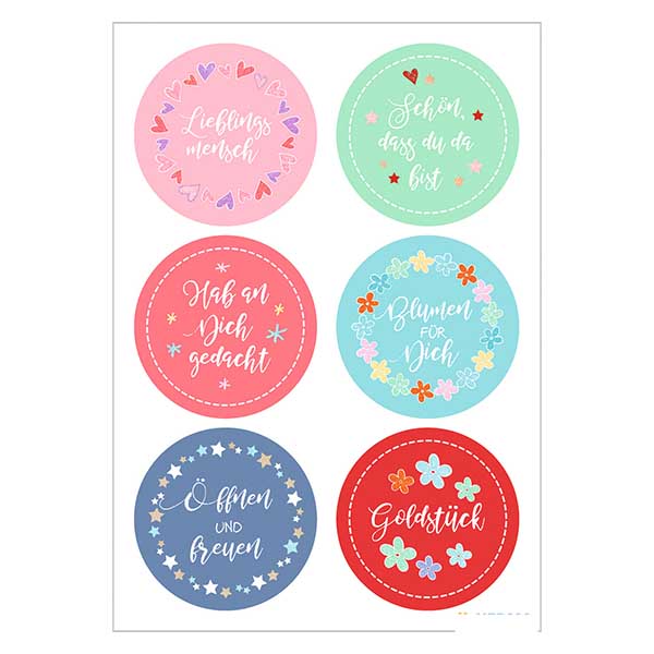 Naklejka &quot;Liebling&quot; (12 naklejek z brokatem) &#248;34 mm | 2 arkusze = 12 papierowych naklejek.