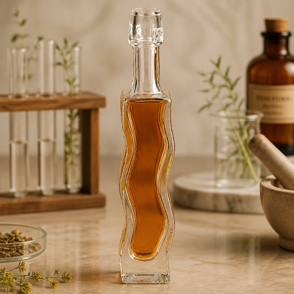 40ml szklana butelka Anna wypełniona złotym miodem aptekarska dekoracja ziołowa naturalna kuchnia homeopatia atmosfera