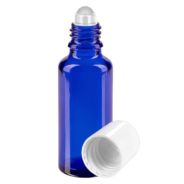 Butelka apteczna niebieska 30ml nakrętka roll-on biała Butelka apteczna niebieska 30ml nakrętka roll-on biała
