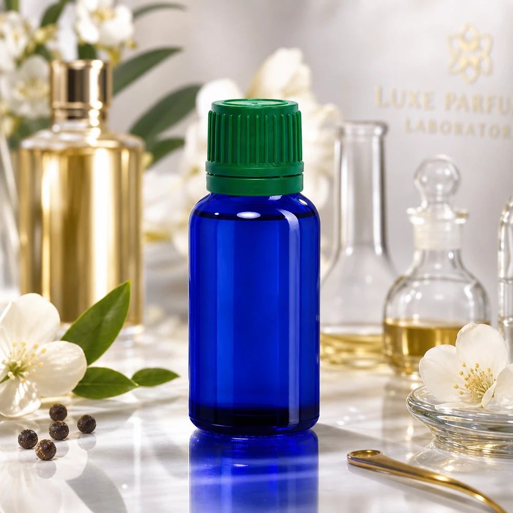 Butelka 20 ml 11 mm SV zielony OV BlueLine UT18/20 Kompaktowa butelka ze szkła kobaltowego o pojemności 20 ml, idealna do produkcji kosmetyków DIY i kosmetyków naturalnych