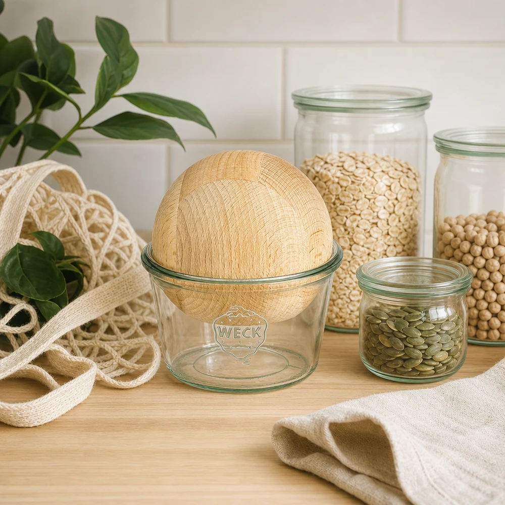 WECK słoik do przechowywania 370ml RR100 zrównoważony rozwój zero waste kuchnia bukowa kula słoiki do przechowywania roślin strączkowych eko lifestyle