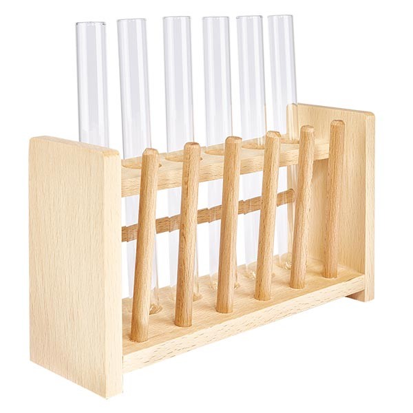 Zestaw probówek drewniany z 6 probówkami wapniowo-sodowymi 160x16 Zestaw probówek drewniany z 6 probówkami wapniowo-sodowymi 160x16