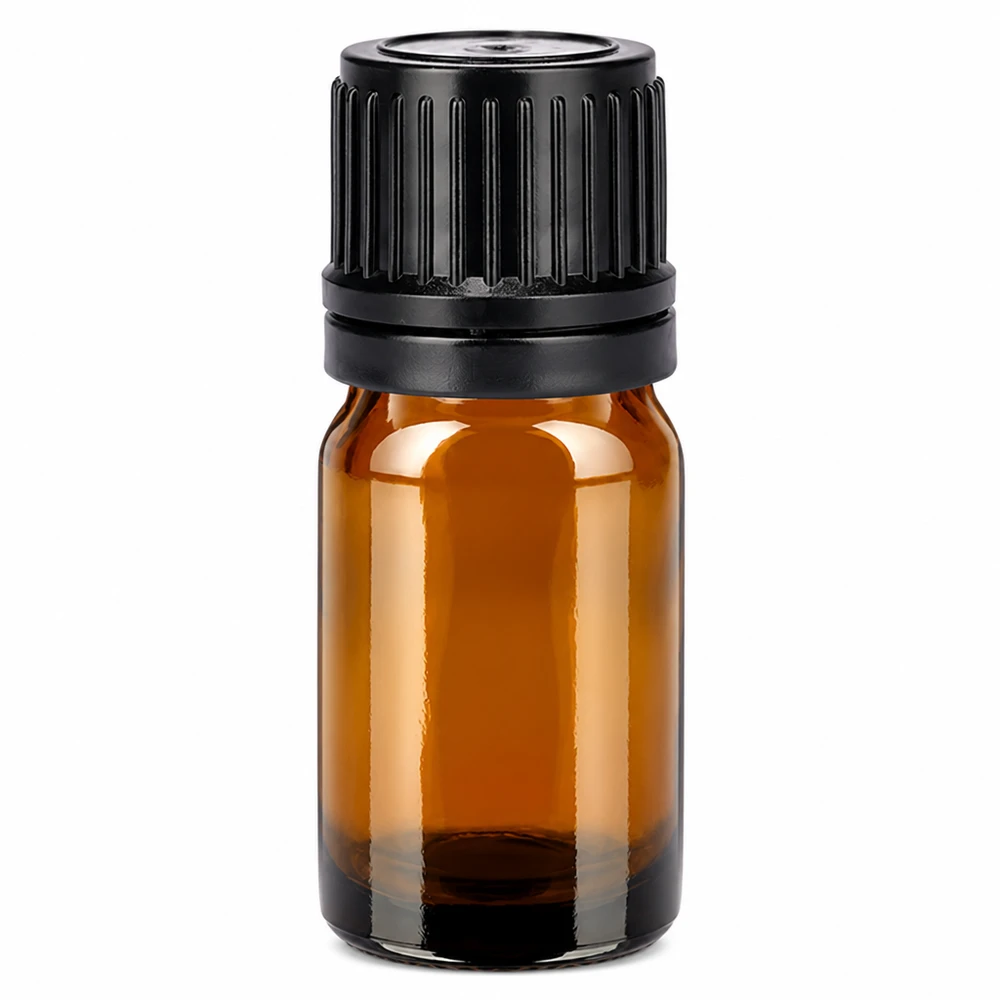 Butelka 5 ml 11 mm SV czarna OV BrownLine UT18/5 Butelka z brązowego szkła o pojemności 5 ml z czarną zakrętką do olejków eterycznych i aromaterapii