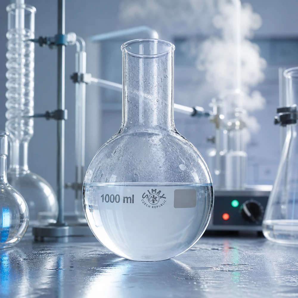 Profesjonalna kolba laboratoryjna 1000 ml z szeroką szyjką do syntez i reakcji chemicznych