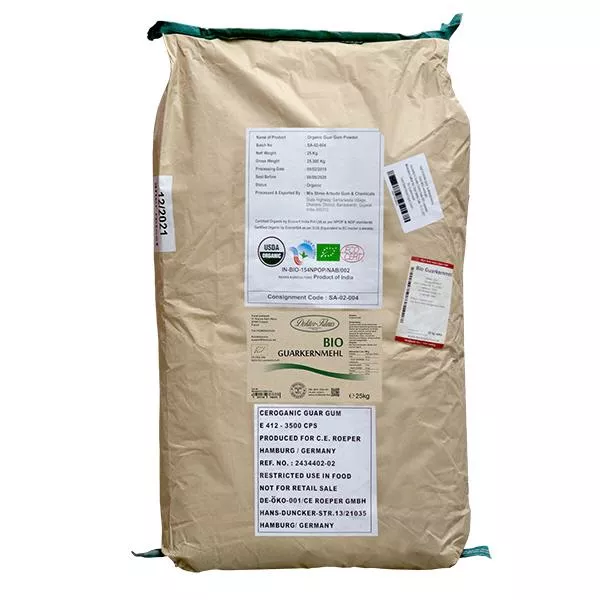 Opakowanie zbiorcze 25 kg organicznej gumy guar Doktor-Klaus. Opakowanie zbiorcze 25 kg organicznej gumy guar Doktor-Klaus.