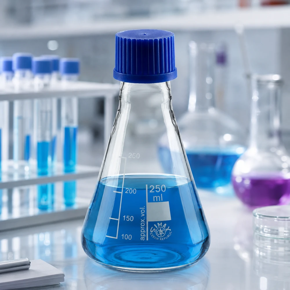 Kolba Erlenmeyera 250 ml z zakrętką - praktyczny sprzęt laboratoryjny do bezpiecznego przechowywania