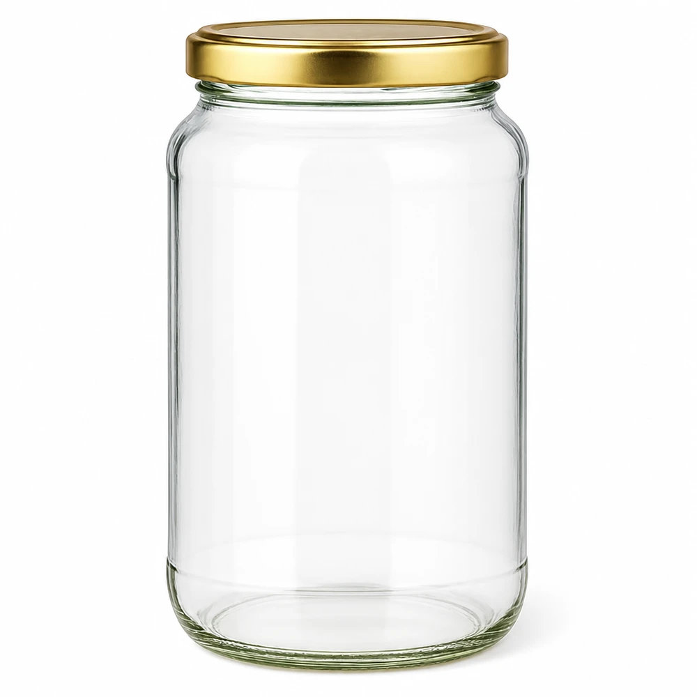 Okrągły słoik 1700 ml ze złotą pokrywką BasicSeal UNiTWIST - pusty słoik z przezroczystego szkła do przechowywania przetworów