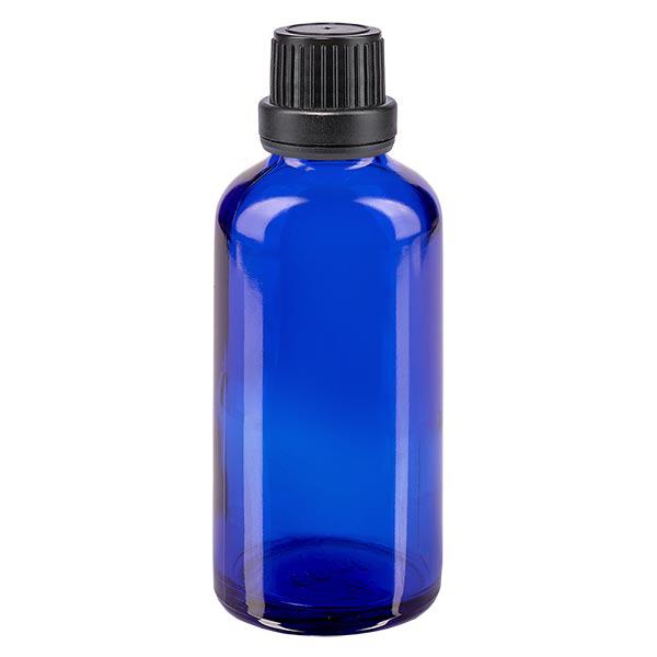 Butelka apteczna niebieska 50ml zakrętka czarna szczelna OV Butelka apteczna niebieska 50ml zakrętka czarna szczelna OV