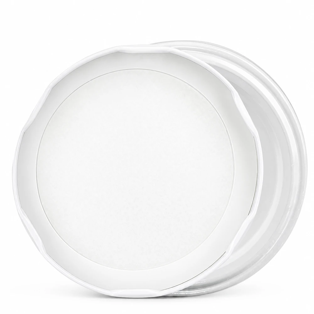 UNiTWIST TO82 – białe nakrętki typu twist-off BioSeal BPA-NI w zestawie po 2 sztuki, widziane z góry