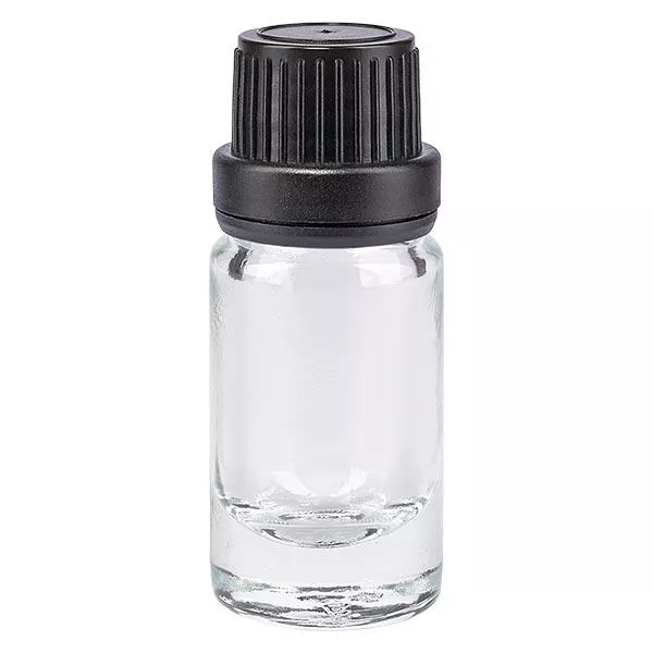 Butelka apteczna przezroczysta 5ml zakrętka czarna szczelna OV Butelka apteczna przezroczysta 5ml zakrętka czarna szczelna OV