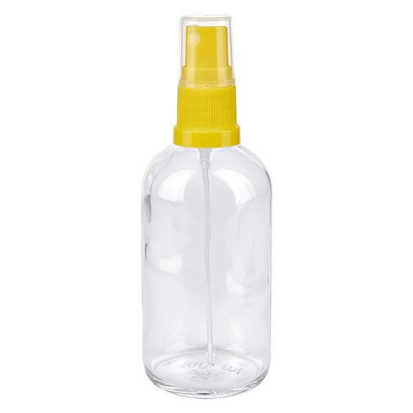 100 ml butelka ze spryskiwaczem żółta/przezroczysta STD ClearLine UT18/100 Przezroczysta butelka z atomizerem o pojemności 100 ml z żółtą głowicą atomizującą ClearLine UT18, wykonana z tworzywa sztucznego