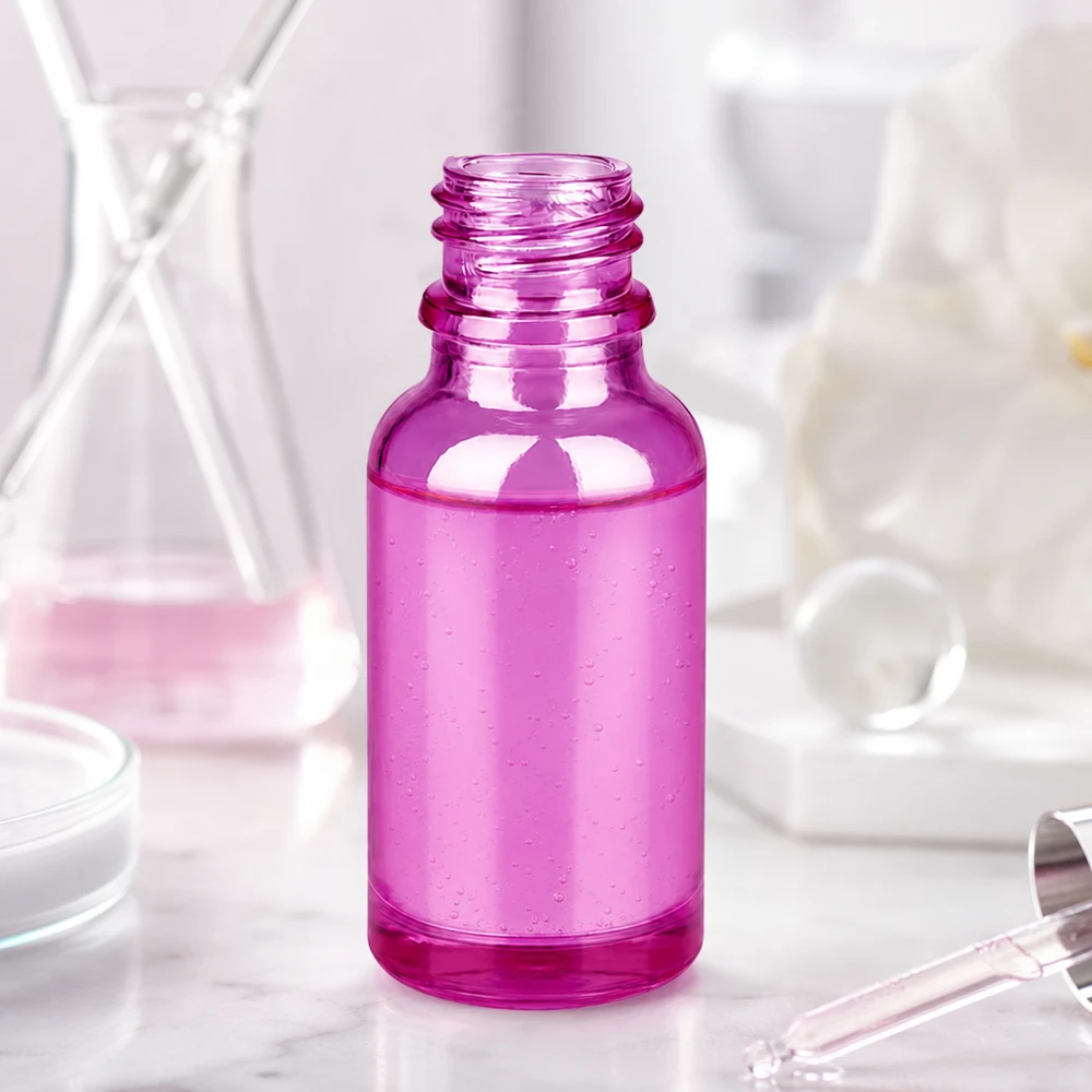 Mała szklana butelka PurpleLine o pojemności 20 ml w eleganckim fioletowym kolorze z praktycznym zamknięciem UNiTWIST