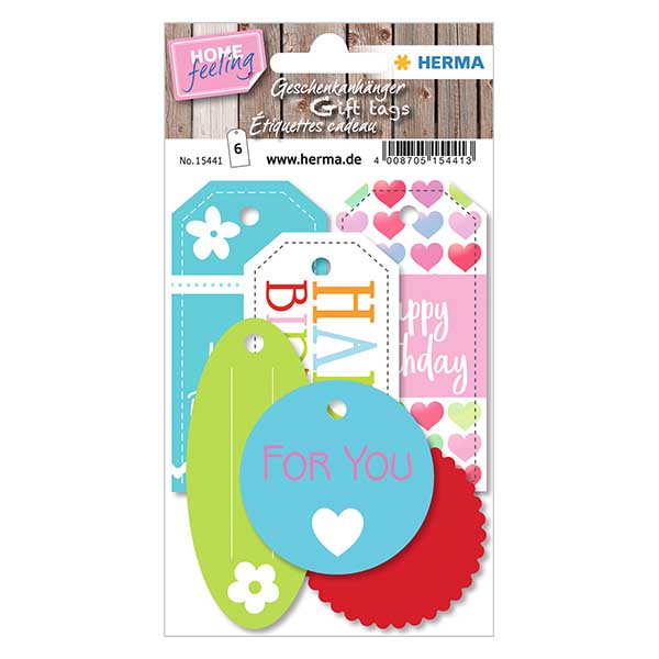 Przywieszka prezentowa &quot;Happy Birthday&quot; (6 sztuk) | Papierowa przywieszka z bia&#322;&#261; nitk&#261;.