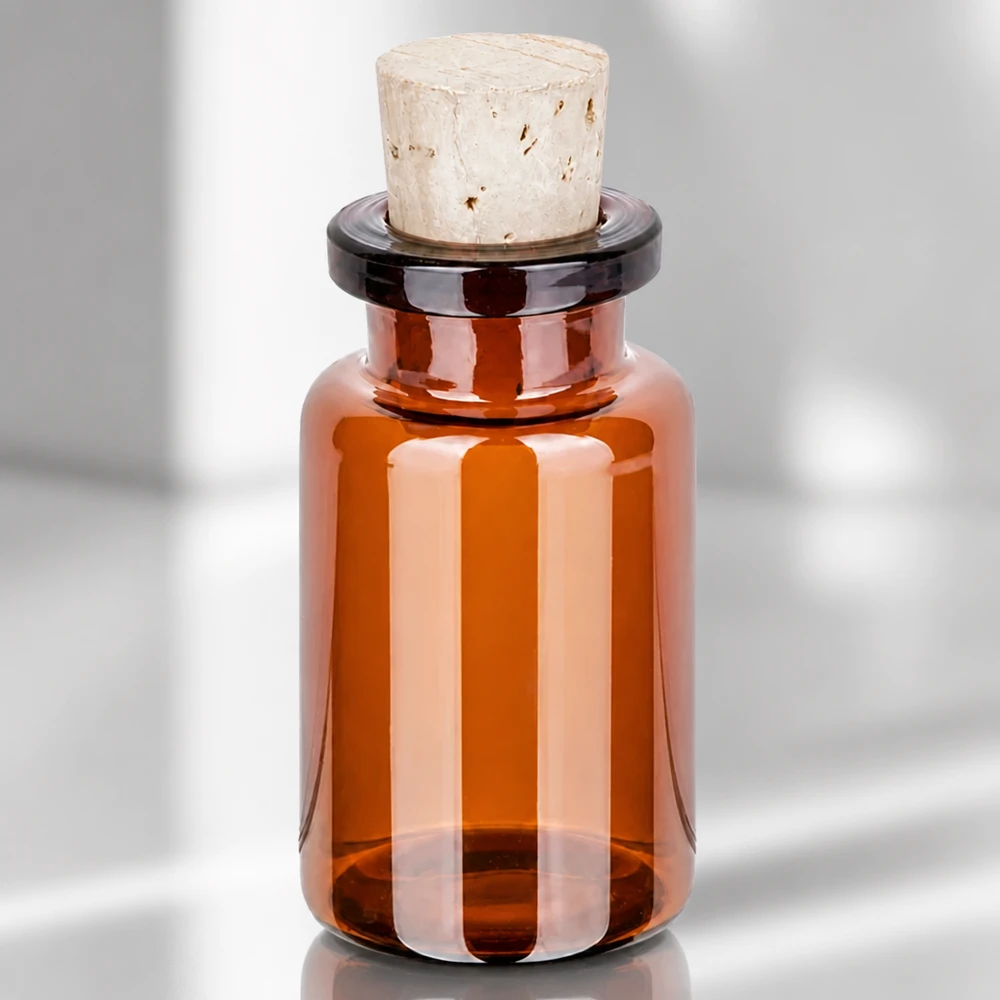 Butelka z bursztynowego szkła 10 ml z korkiem 11/14 mm Handliche Braunglasflasche 10ml mit konischem Naturkorken für Homöopathie und Kräuteröle