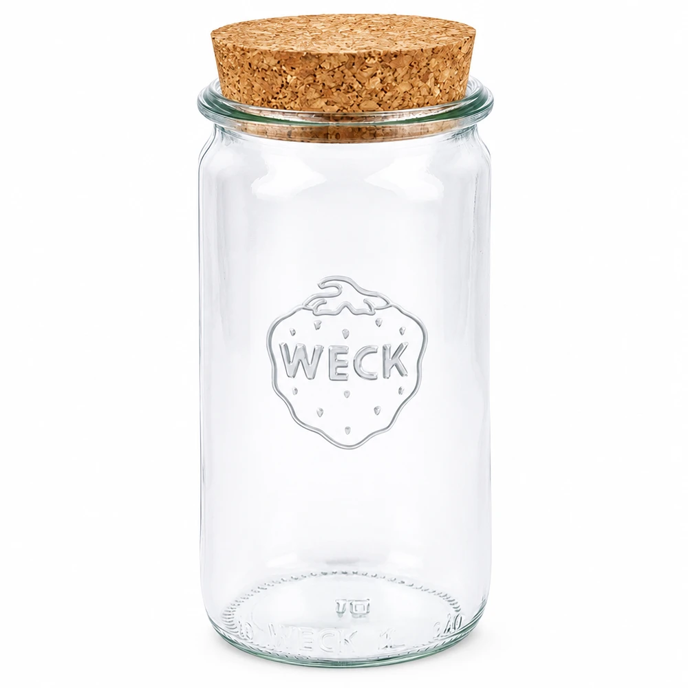 Słoik cylindryczny 340ml WECK RR60 z korkiem naturalny WECK słoik do przetworów 340ml z zamknięciem z naturalnego korka RR60 słoik przezroczysty słoik do przechowywania słoik do przetworów
