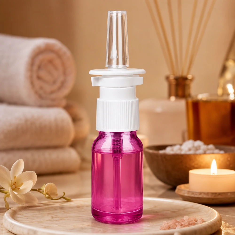 Butelka na lekarstwo 10 ml z pompką do nosa z fioletowego jasnego szkła do odnowy biologicznej i aromaterapii