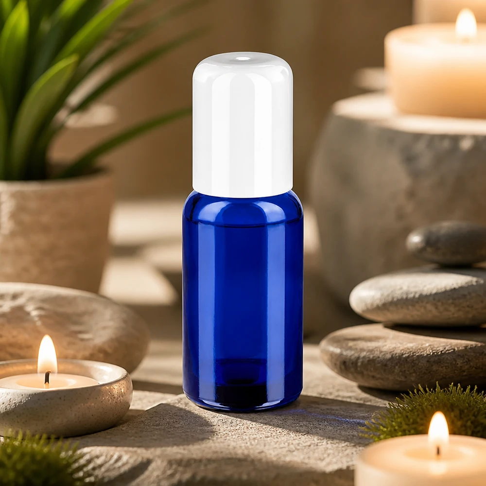 Kompaktowa butelka roll-on o pojemności 20 ml z białą nakrętką do mobilnej aromaterapii i odnowy biologicznej