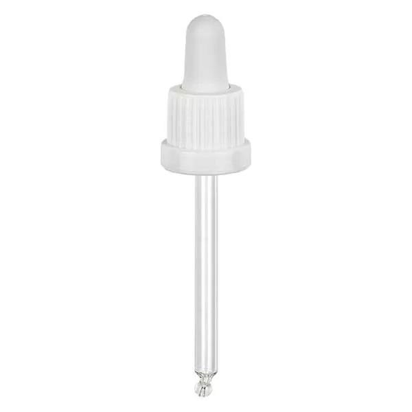 Nasadka do pipet biała DIN18, długość pipety 78 mm z pierścieniem zabezpieczającym przed manipulacją. Alkoholoszczelna. Do ApoGlas® 30 ml brązowa wysoka, niebieska, przezroczysta(+++); 50 ml przezroczysta(++) 