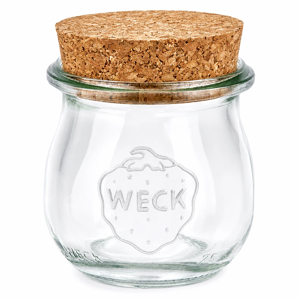 Słoik tulipan 75ml WECK RR40 z korkiem naturalny WECK słoik tulipan 75ml RR40 z naturalnym zamknięciem korkowym słoik na przetwory przezroczysty słoik do przechowywania