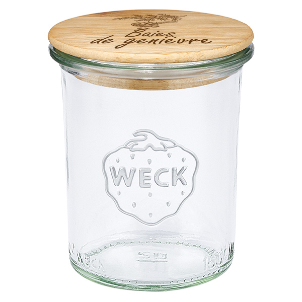 Drewniana pokrywka &#8222;Jagody ja&#322;owca&#8221; z szklanym s&#322;oikiem WECK