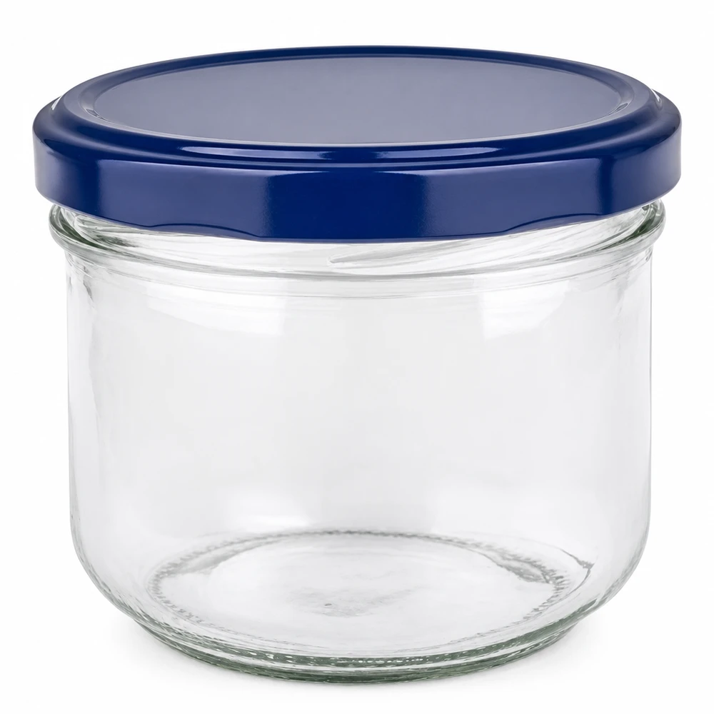 260 ml słoik z pokrywką + pokrywka BasicSeal niebieska UNiTWIST 260 ml słoik z niebieską pokrywką BasicSeal UNiTWIST - pusty słoik z przezroczystego szkła z odkręcaną pokrywką