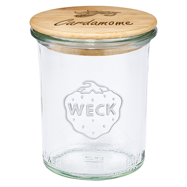 Drewniana pokrywka „Cardamome” z szklanym wkładem WECK 160 ml Drewniana pokrywka „Cardamome” z szklanym wkładem WECK 160 ml