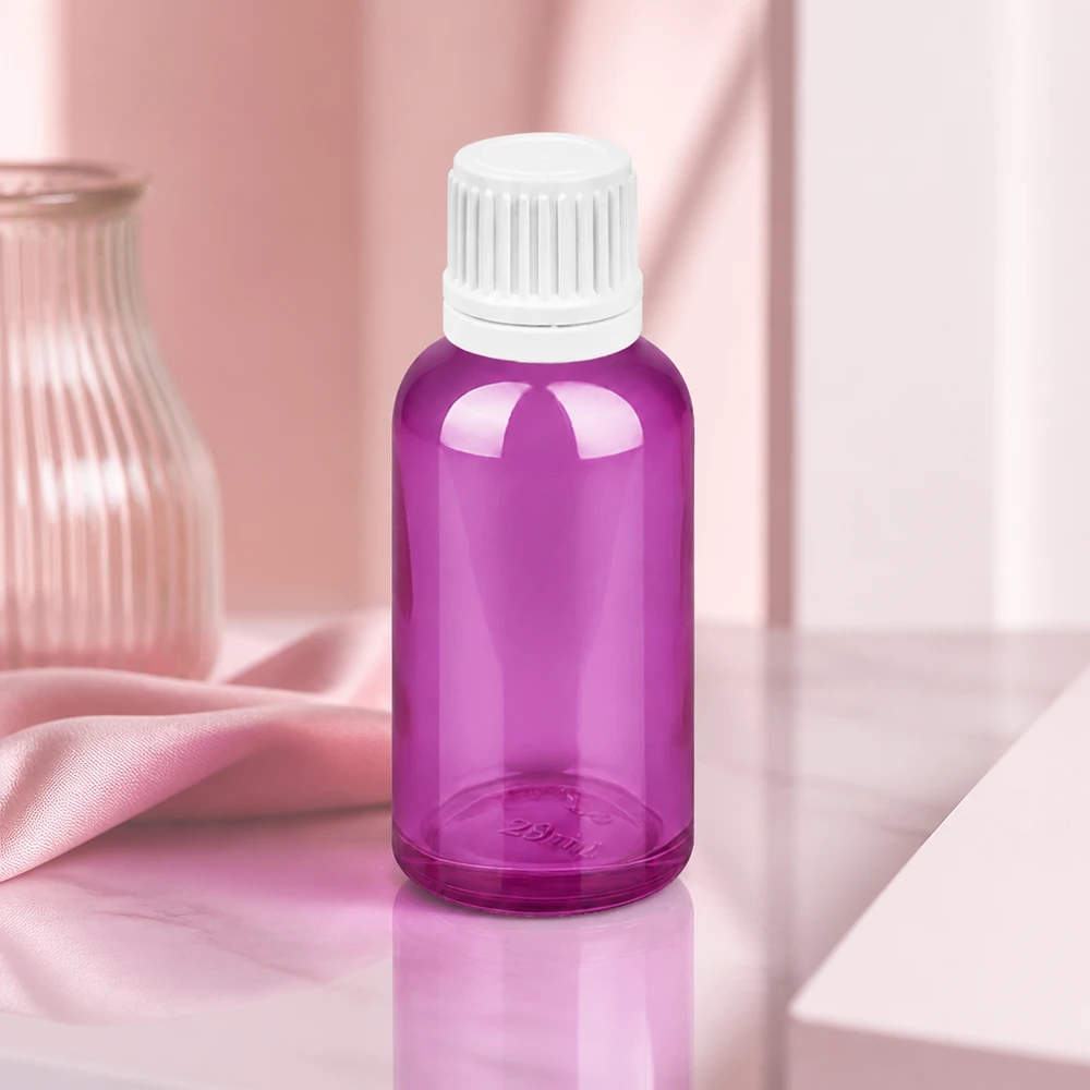 Butelka z zakraplaczem 30 ml 0,7 mm biała zakrętka Originality PurpleLine UT18/30 30 ml fioletowa butelka z zakraplaczem wykonana z wysokiej jakości szkła z precyzyjną nasadką z zakraplaczem 0,7 mm