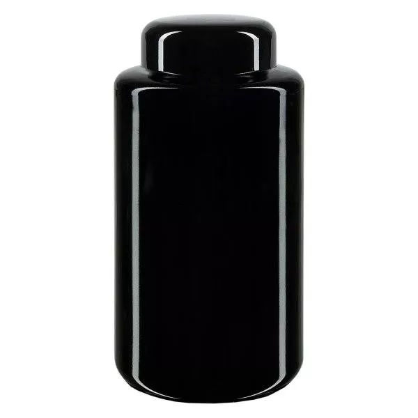 Słoik z szeroką szyjką z fioletowego szkła o pojemności 300 ml, z czarną pokrywką