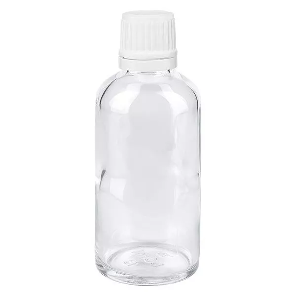 Butelka apteczna przezroczysta 50ml zakrętka biała OV Butelka apteczna przezroczysta 50ml zakrętka biała OV