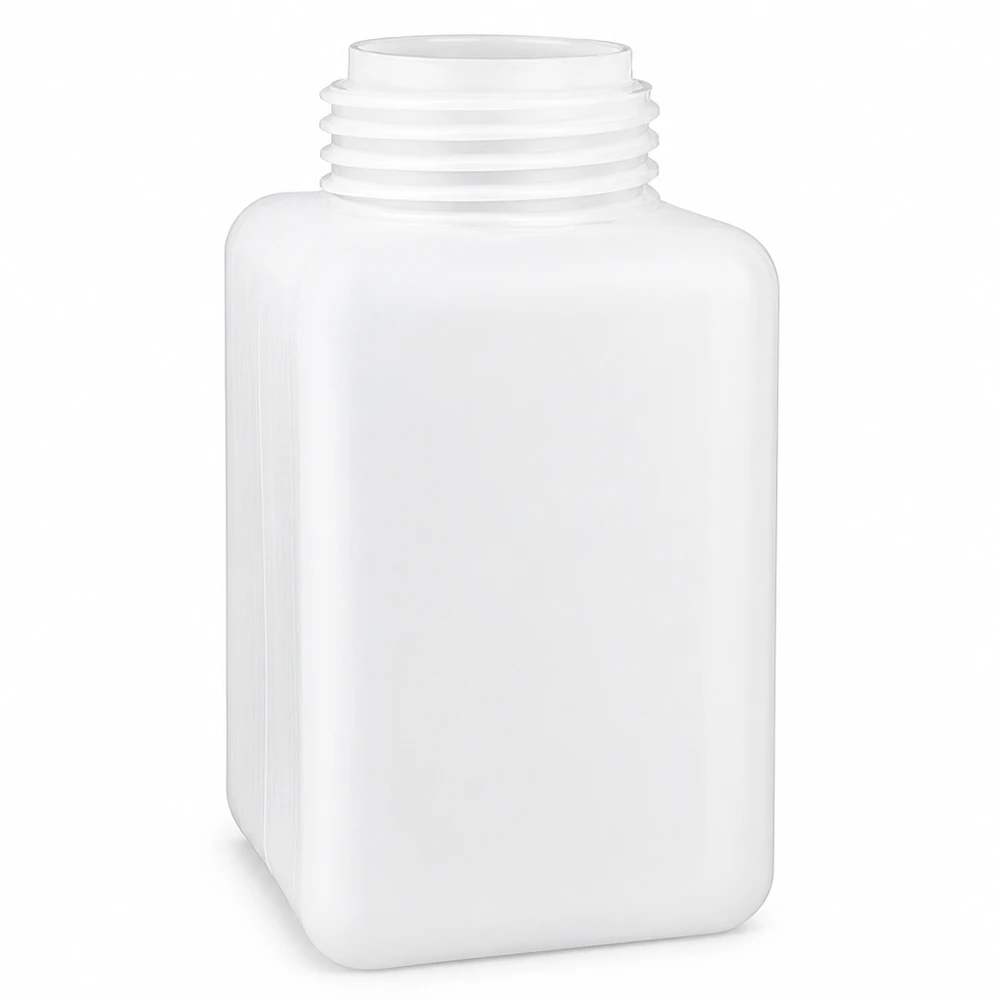 Butelka na chemikalia 1000ml, szeroka szyjka wykonana z PE-HD, kolor naturalny, GL 65 Butelka na chemikalia 1000 ml, z szeroką szyjką, z polietylenu HD w kolorze naturalnym, kwadratowa, bez pokrywki