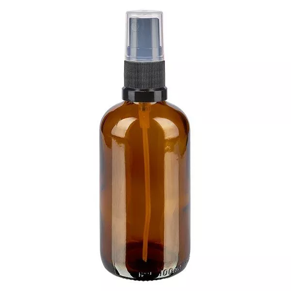 Butelka apteczna brązowa 100ml nasadka rozpylająca czarna Butelka apteczna brązowa 100ml nasadka rozpylająca czarna