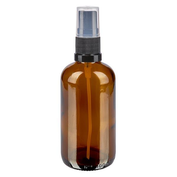 Butelka apteczna brązowa 100ml nasadka rozpylająca czarna Butelka apteczna brązowa 100ml nasadka rozpylająca czarna