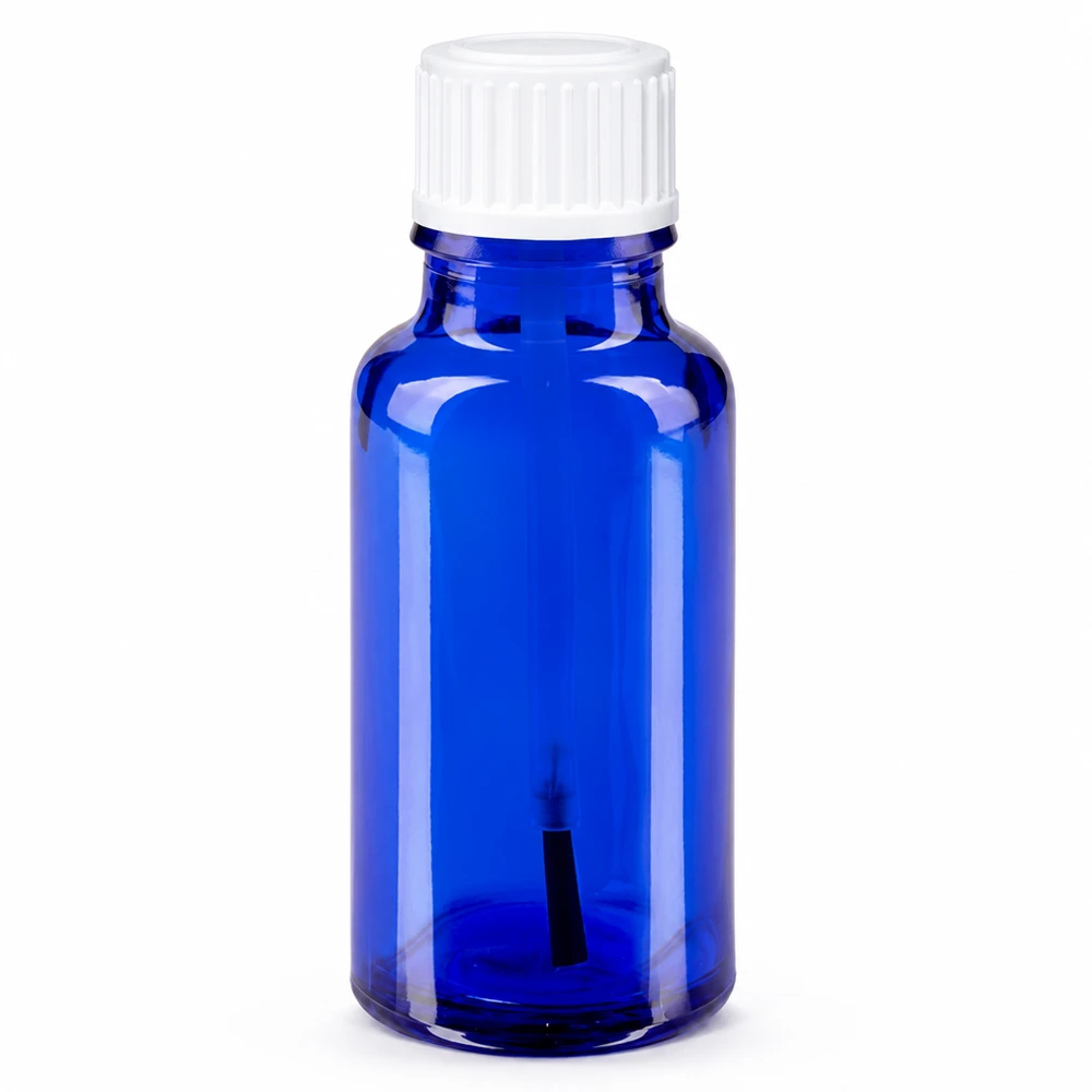20 ml niebieska szklana buteleczka apteczna z białą zakrętką