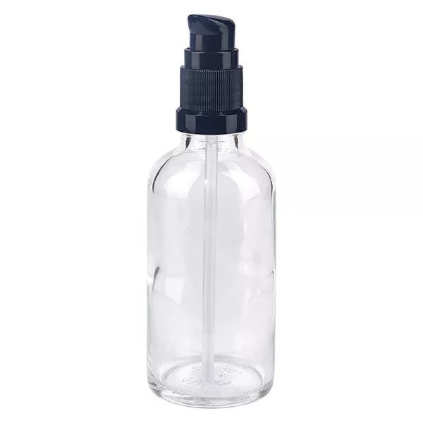 Butelka apteczna przezroczysta 50ml zakrętka z pompką czarna St Butelka apteczna przezroczysta 50ml zakrętka z pompką czarna St