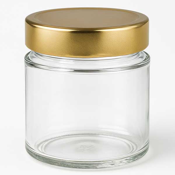 135 ml okrągły pojemnik szklany z pokrywką BasicSeal złota głęboka UN..